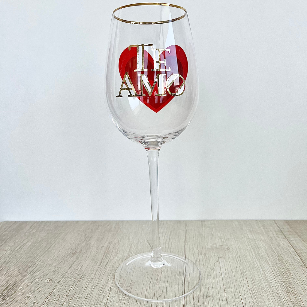 Copa de vino Corazón creciente personalizada celeste de 450ml.