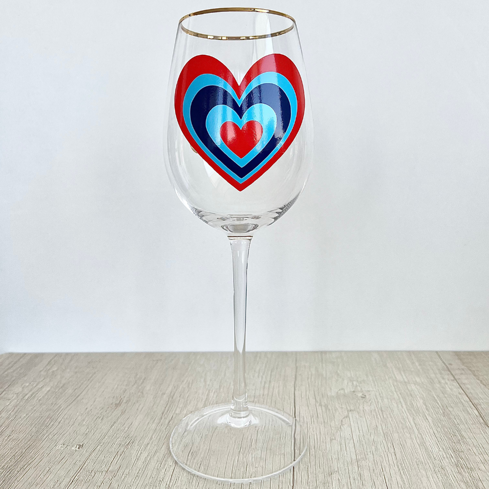 Copa de vino Corazón creciente personalizada celeste de 450ml.