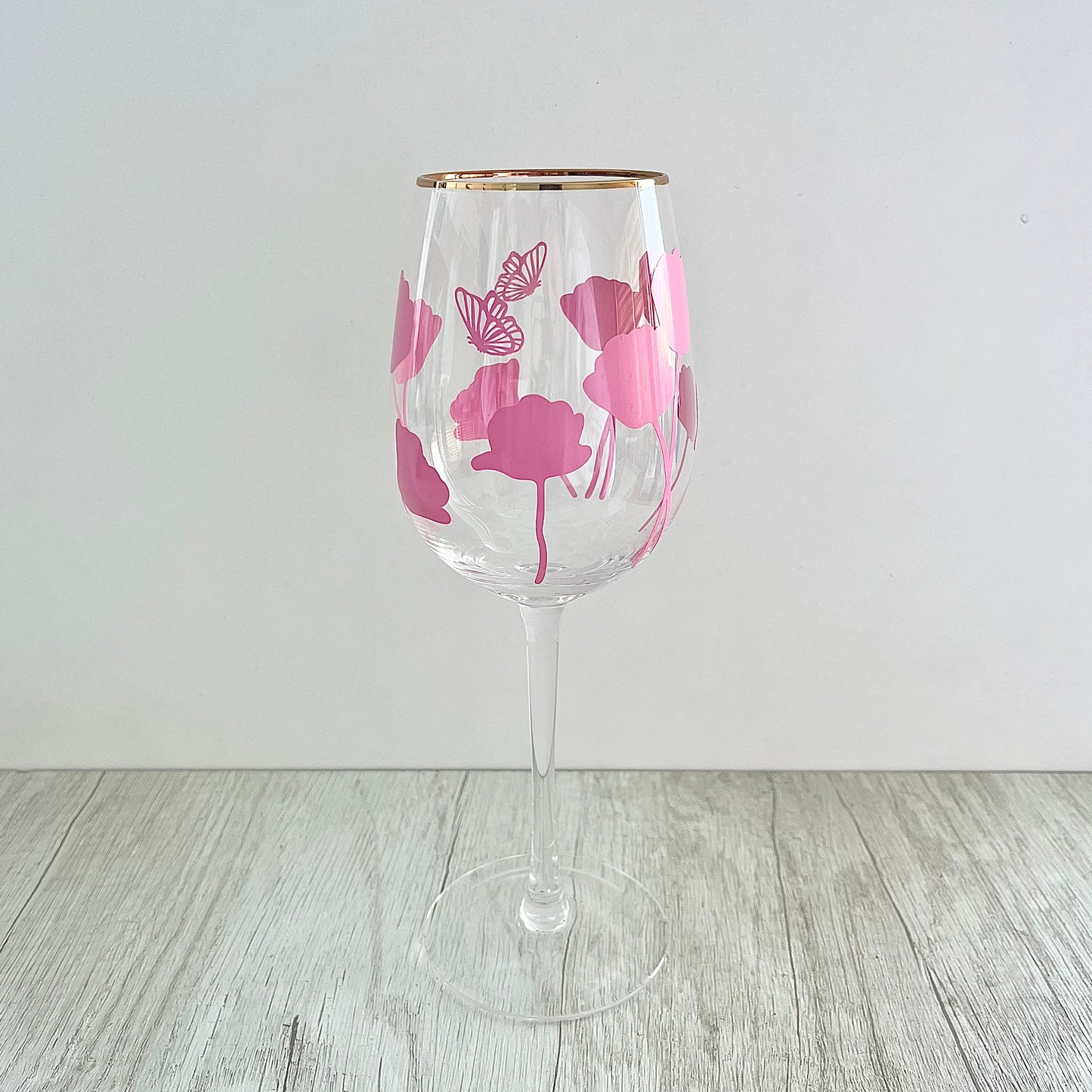 Copa de Vino borde dorado Tulipanes Rosa de 450ml