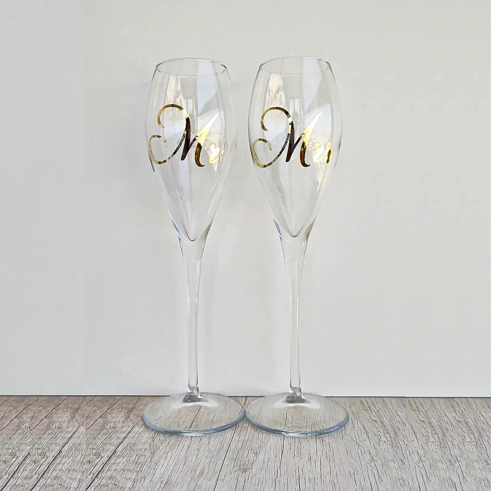 Set de 2 Copas Champagne Luna para Boda Mr y Mrs de 225ml