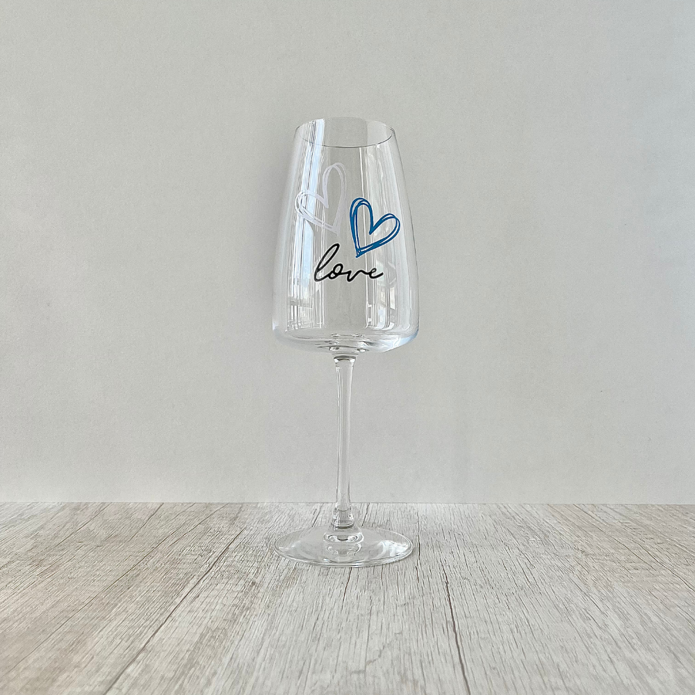 Copa de Vino Corazón Love blanco y celeste de 420ml.