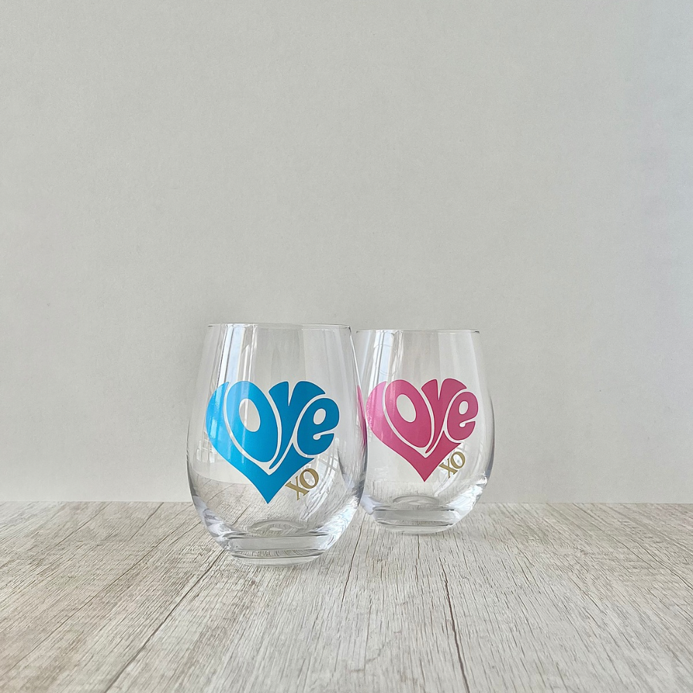 Set de 2 Vasos Love XO rosa y celeste de 545ml