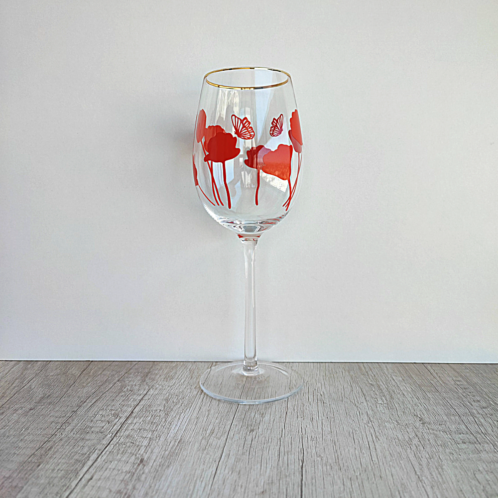 Set de 2 Copas de Vino borde dorado Tulipanes Rojos de 450ml