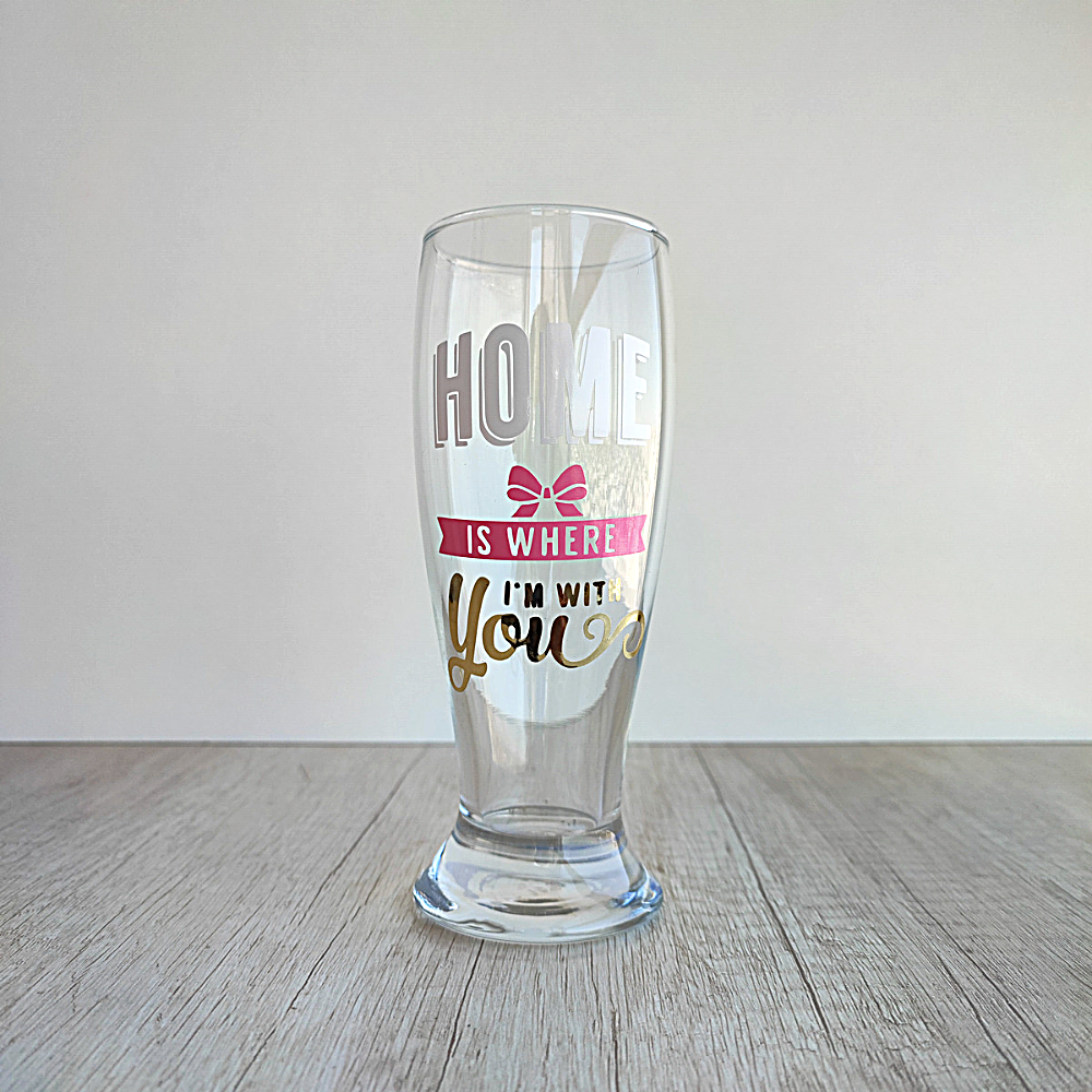 Set de 2 Vasos Cerveceros rosa y celeste Home is where I´m with you de 300ml