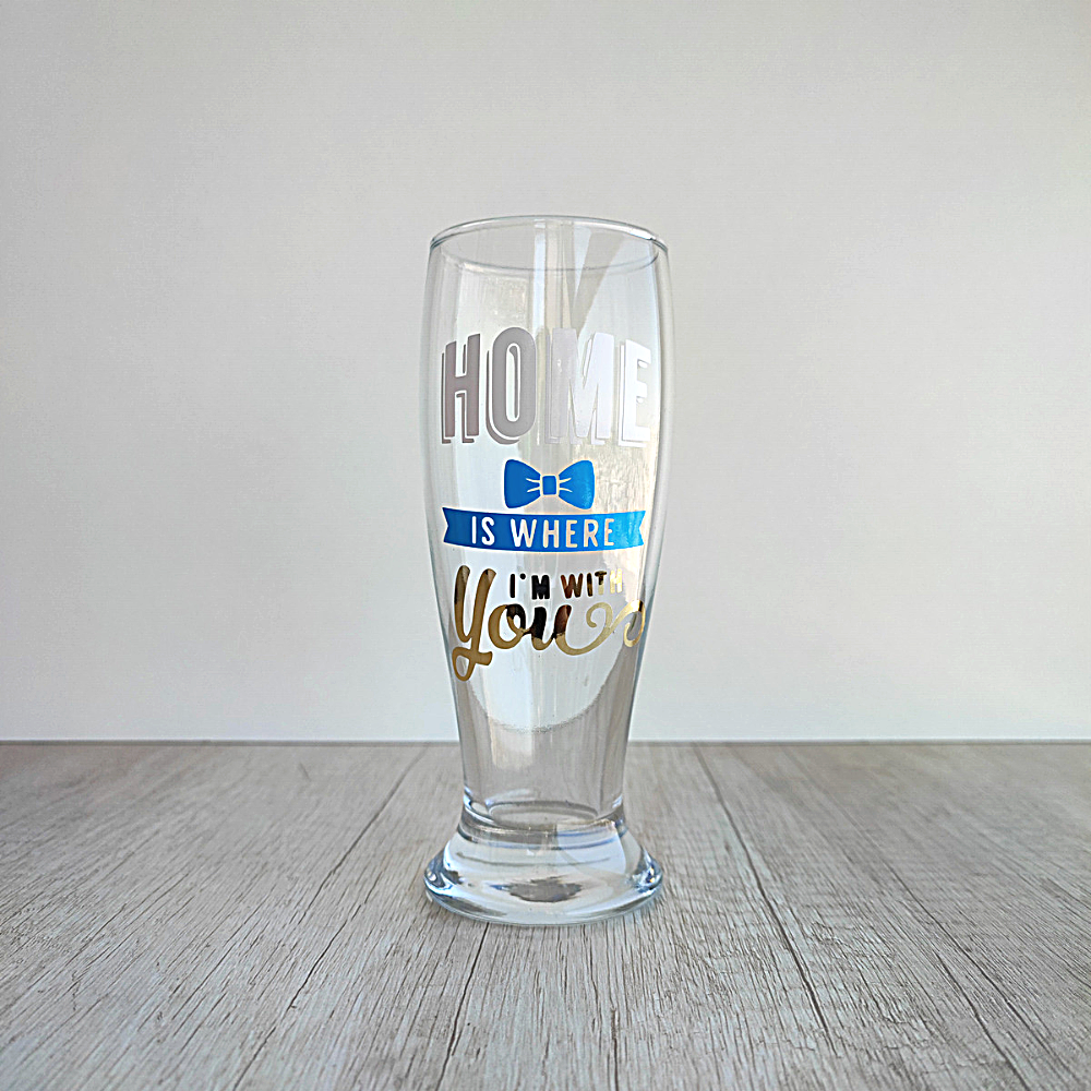 Set de 2 Vasos Cerveceros rosa y celeste Home is where I´m with you de 300ml