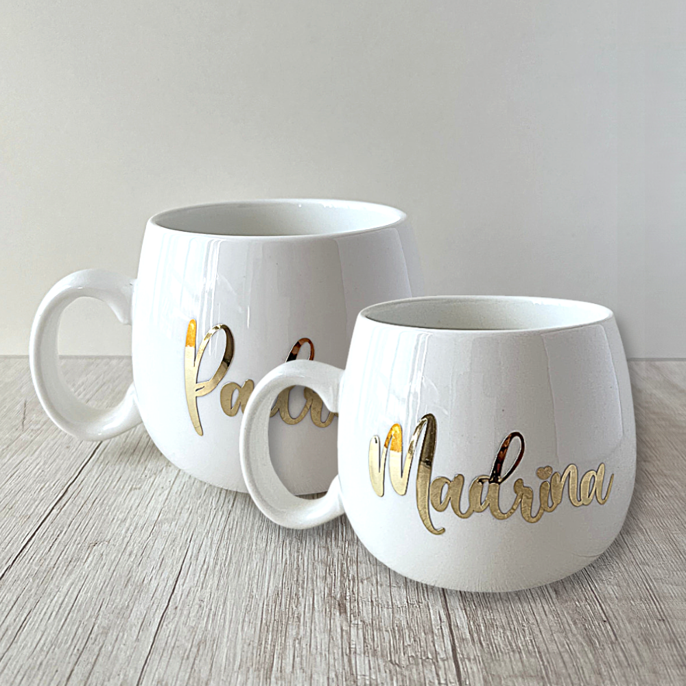 Set de 2 tazas Padrino y Madrina personalizable con Nombres de porcelana de 400ml