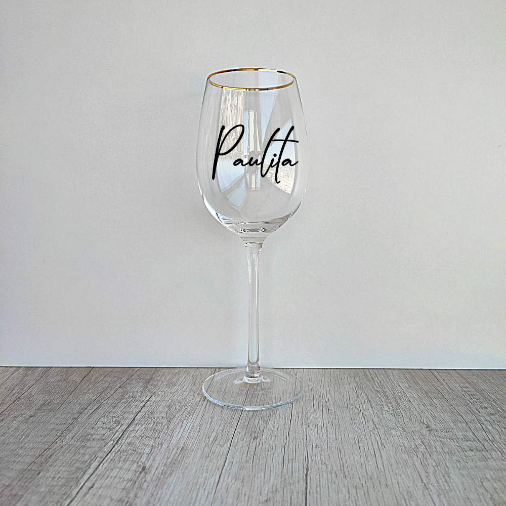 6 Copas de Vino borde dorado Personalizadas de 450ml