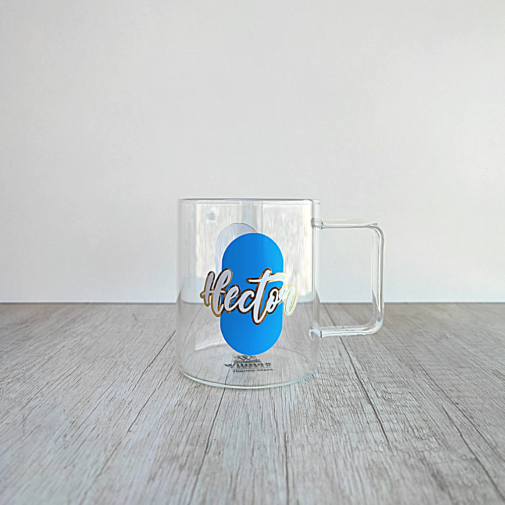 Taza personalizada de borosilicato con fondo de color de 400ml